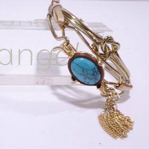 Lee Angel Gold Cuff Wire Turq Bracelet Set of 3 NWT 110